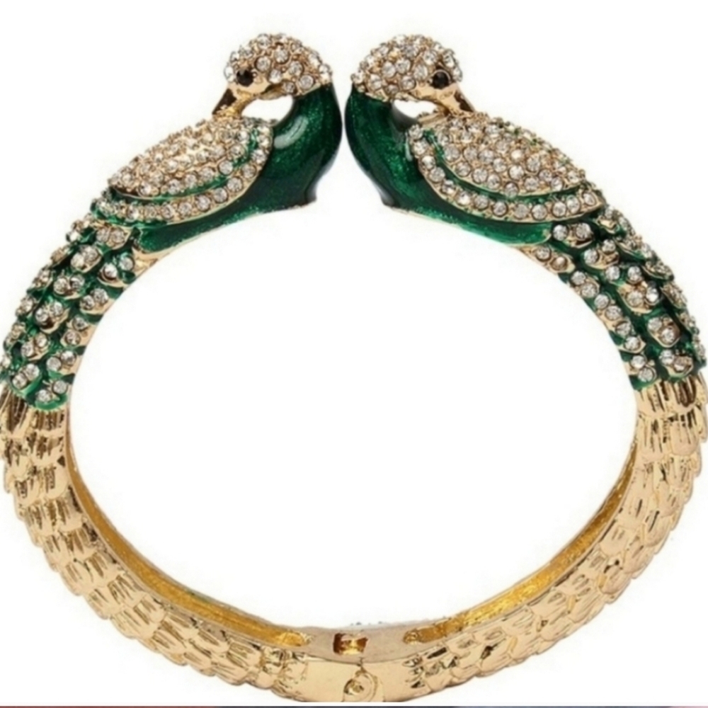 SOLD Amrita Singh Rare Red Austrian Crystal Emerald Peacock Gold Hinge Bracelet - Picture 8 of 16